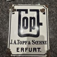 Emailleschild J.A. Topf & Soehne Erfurt gebrauchter Zustand