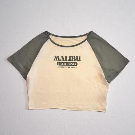 Malibu California Crop Top – Summer olive green and cream