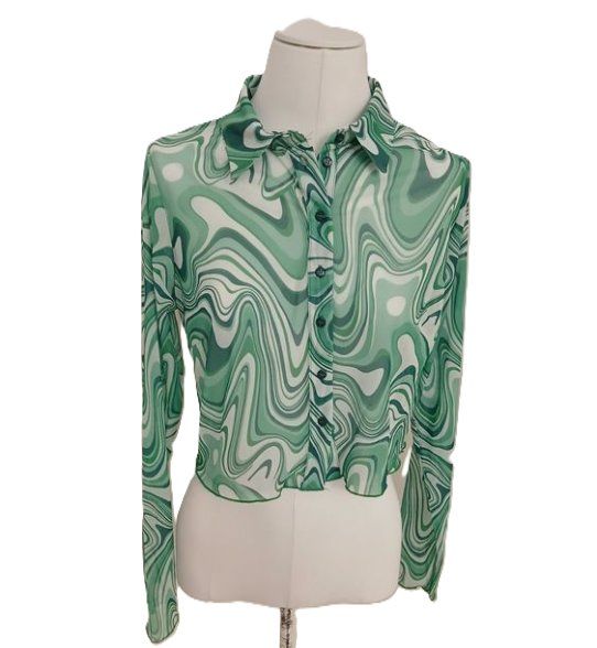 Camicette: Trendige Bluse grün gemustert Gr. L- transparent – Nuovo e nell'imballaggio originale da Glattbrugg venduto da majuska01