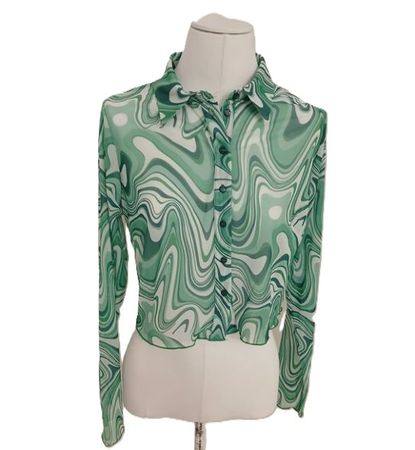 Trendige Bluse grün gemustert Gr. L- transparent