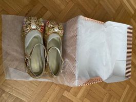 Schuhe Ballerina Damen Kinder Glitzer Gold
