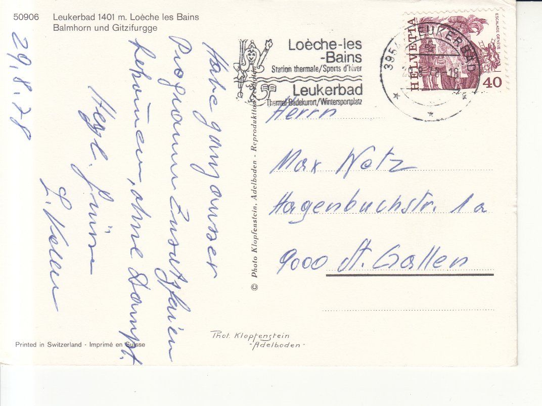 Cartoline postali: Leukerbad 1978 – Usato da Bürglen TG venduto da StampGraf 1