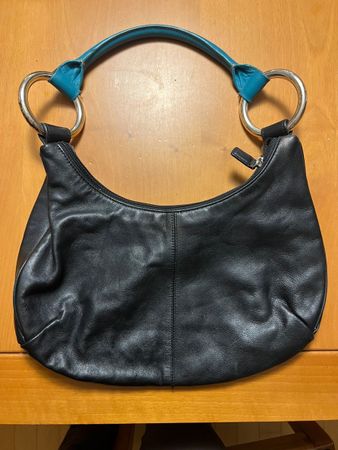 Schwarze Ledertasche mit türkisem Detail - Vintage