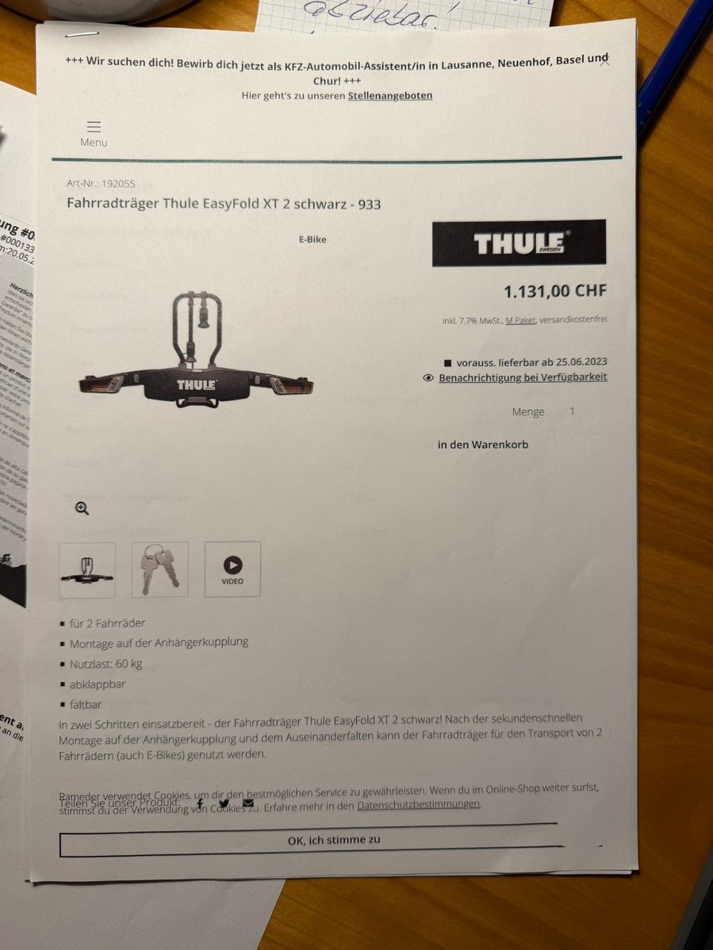 Travi: Thule EasyFold XT – Usato da Seuzach venduto da Xenonspeed 4