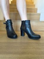 Bottines cuir noir femme boucle sangle talon bloc T39