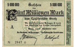 Thüringen Greiz 5 Mil.Mark Serie A 17.09.1923 VZ-VZ+