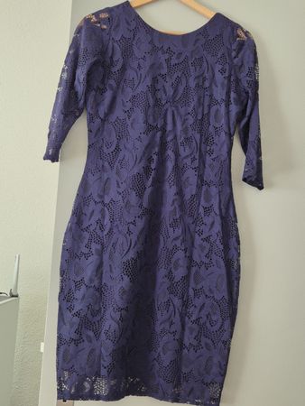 Kleid blau Grösse S Spitzenkleid Dreiviertelarm 