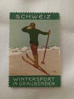 Litho Werbe Vignette Briefmarke Wintersport in Graubünden