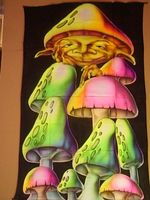 Airbrush Baumwoll-Dekotuch 110x190cm, Pilze mit Gesicht
