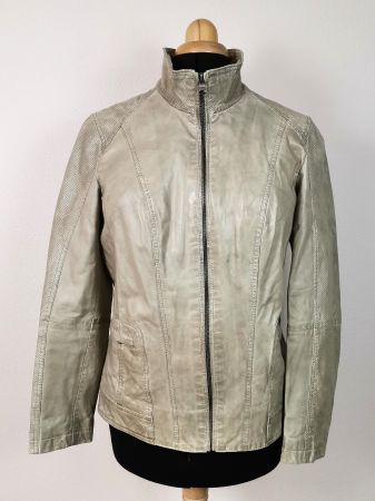 Q-21 Lederjacke Lammnappa hell grau (greige)Gr. 44