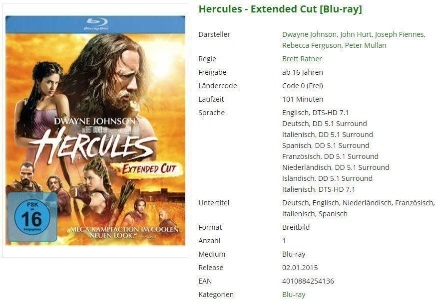 Tutti i DVDs: Hercules - Extended Cut [Blu-ray] – Usato da Buchrain venduto da Sssschaller