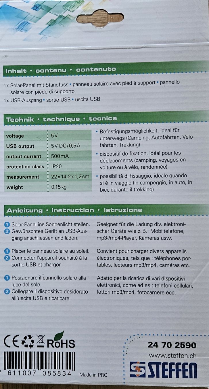 Dispositivi a energia solare: Solar-Penel mit Standfuss – Nuovo e nell'imballaggio originale da Uster venduto da esko.swiss 1