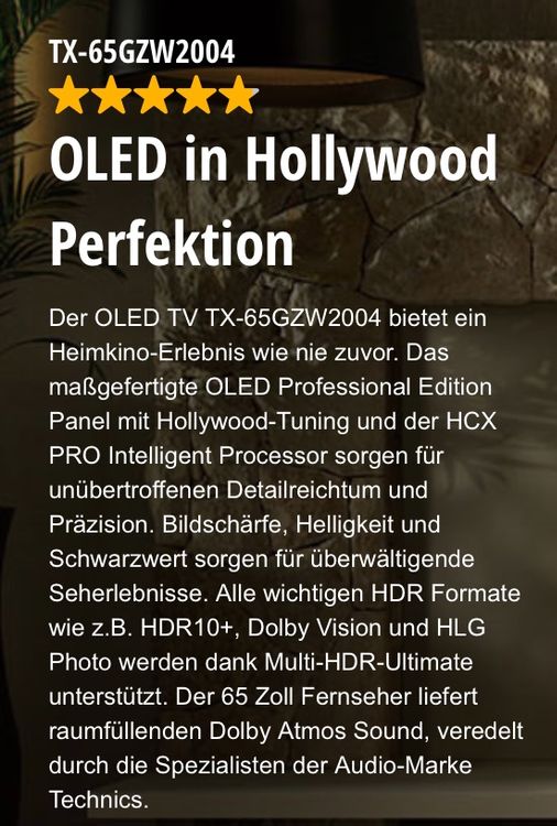 Top 4K OLED TV: Panasonic TX-65GZW2004 65': 164 cm Diagonale | Kaufen ...
