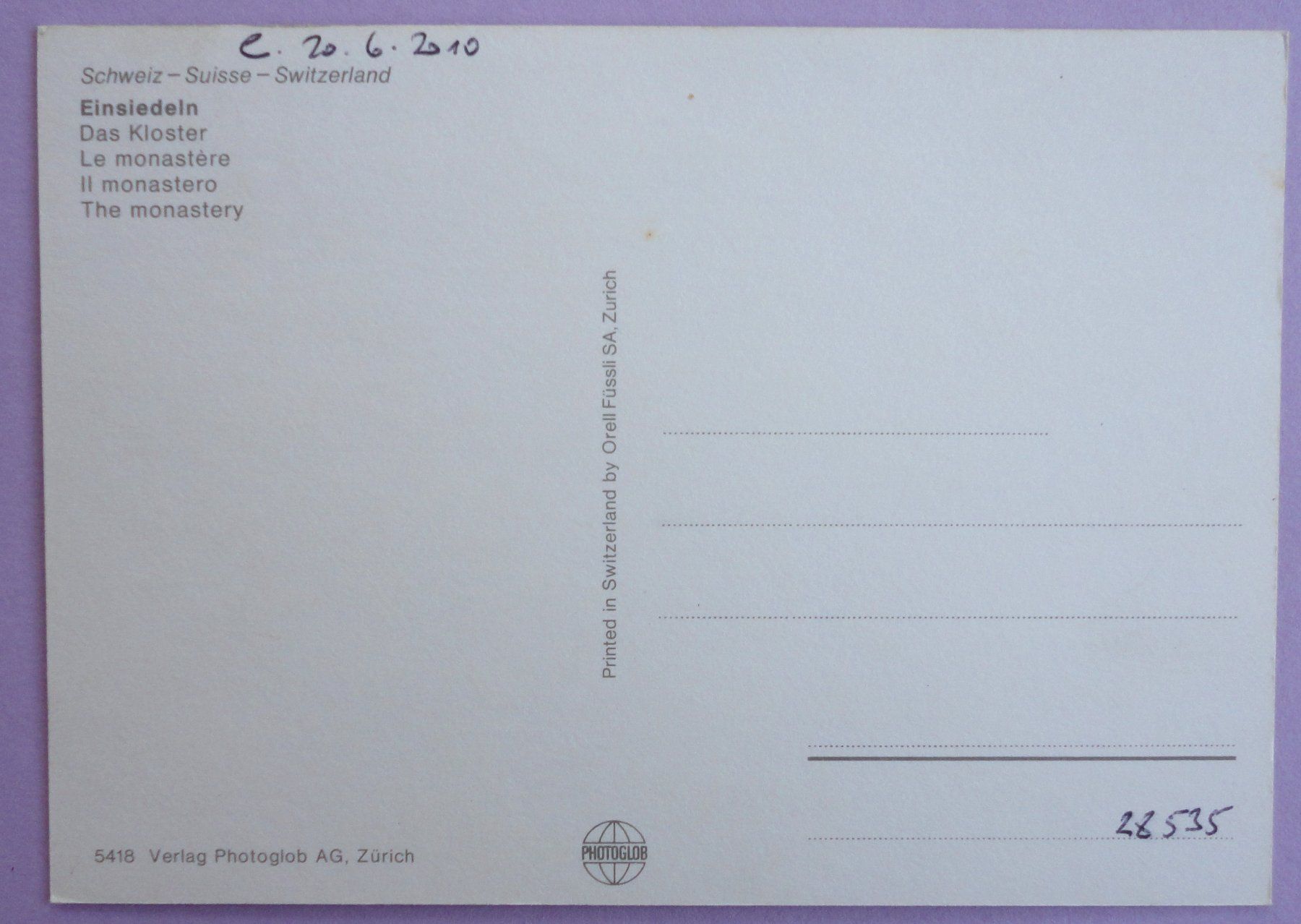 Cartoline postali: Einseideln, Das Kloster – Usato da Fétigny venduto da Billy2miny 1