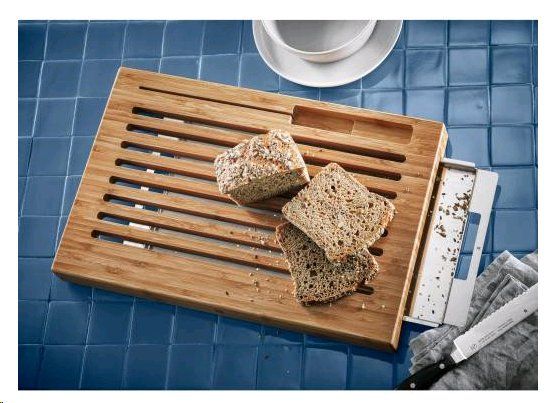 ZACK PANAS Brotschneidebrett Mit Tablett – Edelstahl & Geölter Bambus, Praktisches Küchen-Set