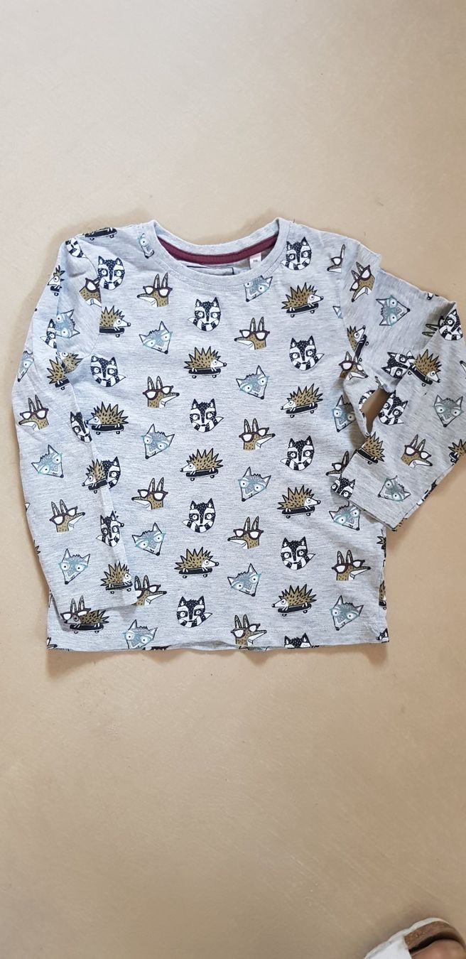 C&A Maglioni & Felpe: Langarmshirt grau mit Tierli, Gr. 116 – Usato da Dietikon venduto da grafad