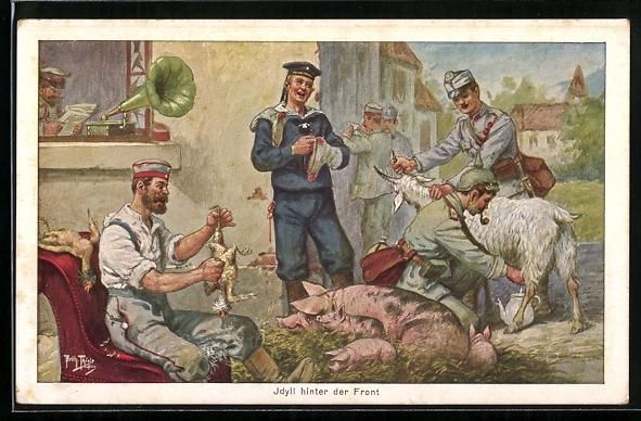 Cartoline postali: A. Thiele: Idyll hinter der Front, Gramm – Usato da Berlin venduto da bartko-reher