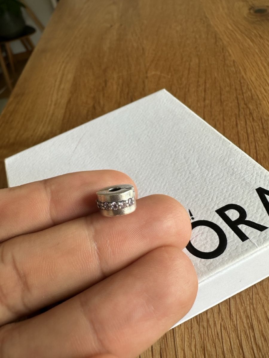Pandora Ciondoli: Original Pandora Charm, Clip Stopper mit rosa Steinen – Usato da Zug venduto da car_fr2j 2