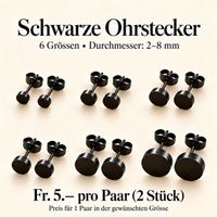 Schwarze Ohrstecker – 1 Paar – 6 Grössen zur Auswahl