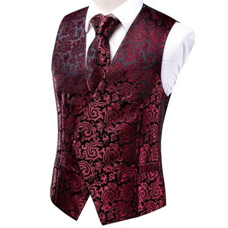 Weste Paisley Farbe bordeauxrot für Herrenanzug M-L-XL-XXL