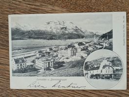Alte PK / Samaden mit Bahnhof und Lokomotive Gelaufen 1906