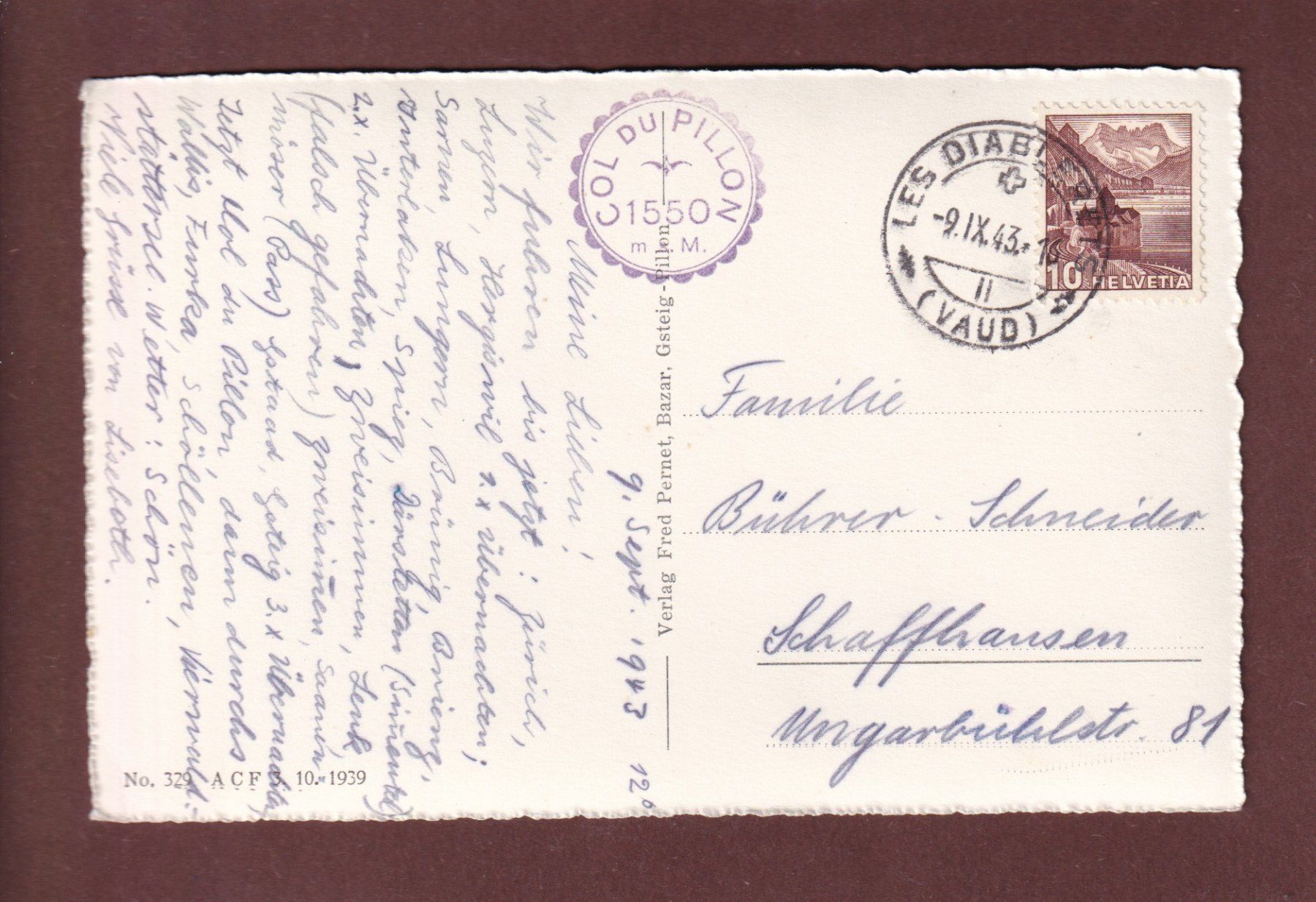 Ansichtskarten: Col du Pillon - LAC RETAUD - 1943 – Gebraucht aus Pully von nicecards-shop 1