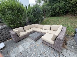 Gartenlounge Rattan Set beige mit Tisch gebrauchter Zustand