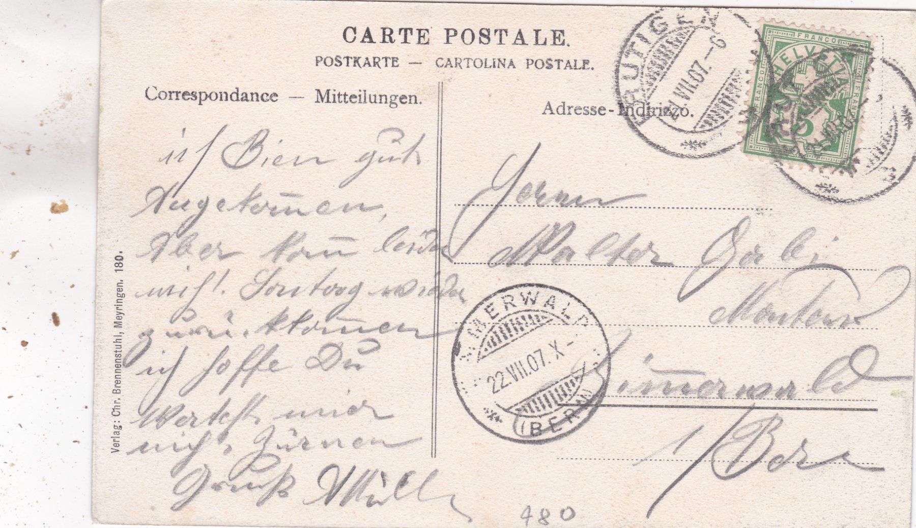 Ansichtskarten: Der Blausee 1907 – Gebraucht aus Herisau von Lisegrat2008 1