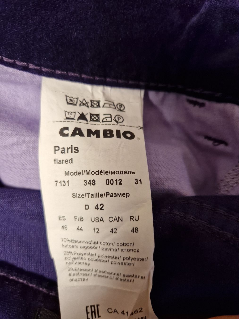 Cambio Pantaloni: Cambio Hose Paris flared 42 violett Samt – Nuovo (secondo la descrizione) da Lichtensteig venduto da Cocabana_16 3