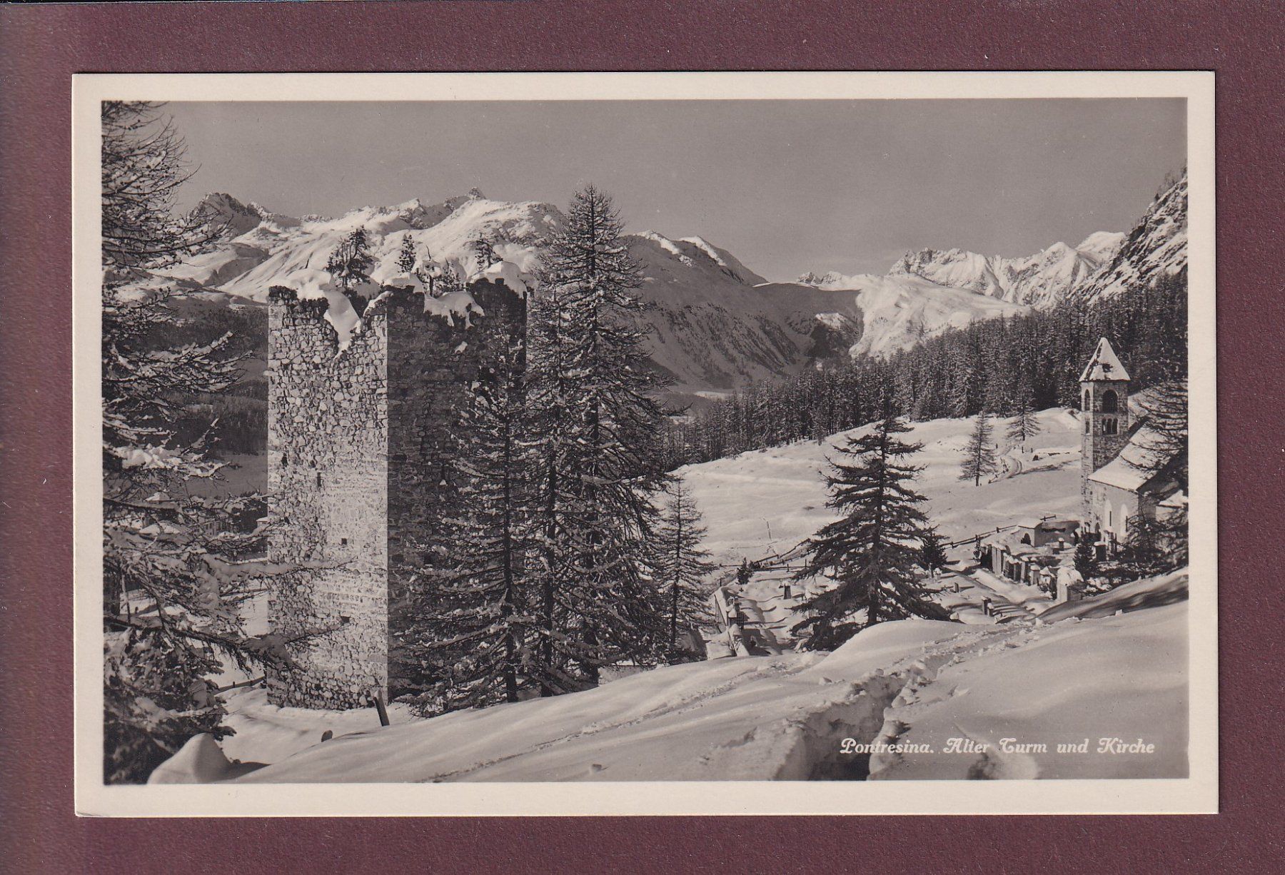 Cartoline postali: PONTRESINA - Alter Turm - Kirche – Usato da Pully venduto da nicecards