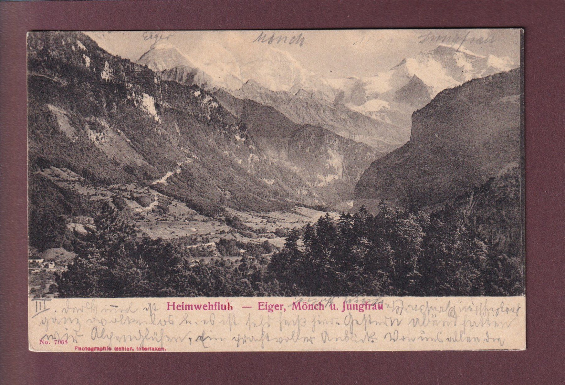 Cartoline postali: HEIMWEHFLUH - Eiger - Mönch - Jungfrau - 1901 – Usato da Pully venduto da nicecards