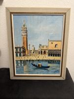 Ölgemälde Venedig Markusplatz mit Gondel im Rahmen