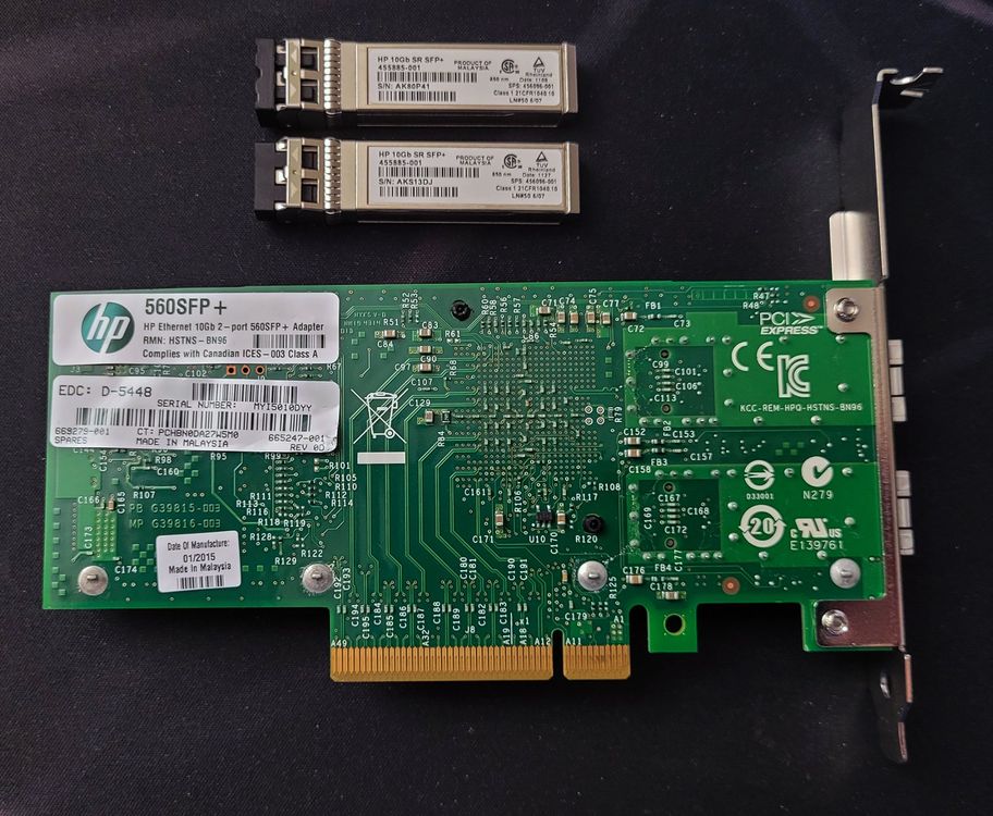 HP 560SFP+ 10Gb 2Port Adapter 669279-001 inkl. 2x 10Gb SFP+ (Gebraucht ...