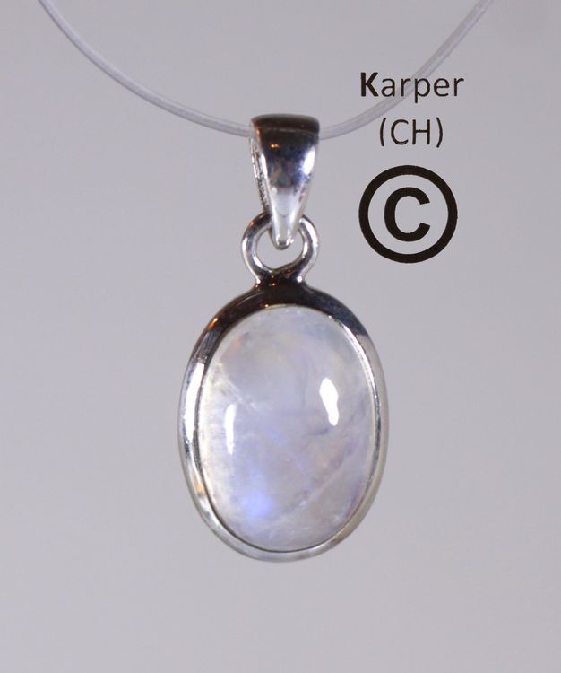 Pendentif Argent 925 "Chouette Sur Croissant De Lune" Avec Pierre De Lune Arc-en-Ciel - Bijou Fin