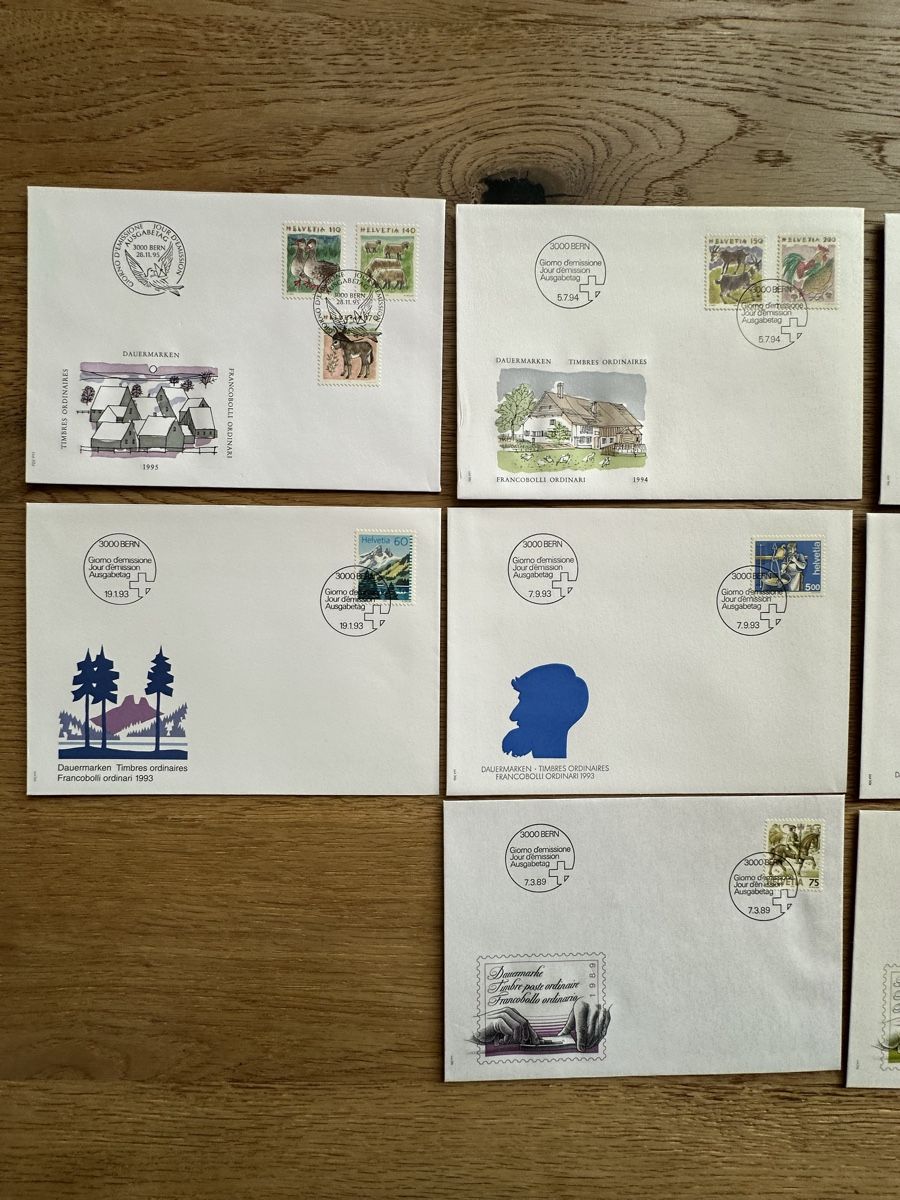 Tutti i francobolli: Schweiz - 15 FDC DAUERMARKEN 1985-1995 – Usato da Schmitten / FR venduto da Samsara169 1