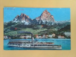 AK Schiff Color Dampfer Stadt Luzern bei Brunnen