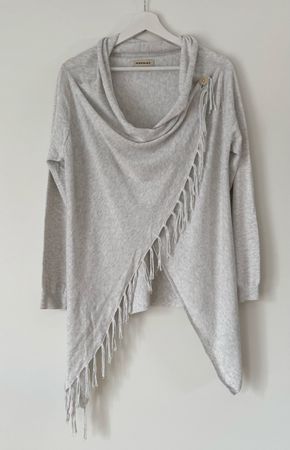 REPEAT Damen Strick Poncho Cardigan Gr. S Hellgrau 