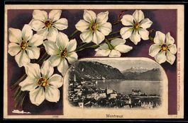 Litho Montreux, Teilansicht am See mit B