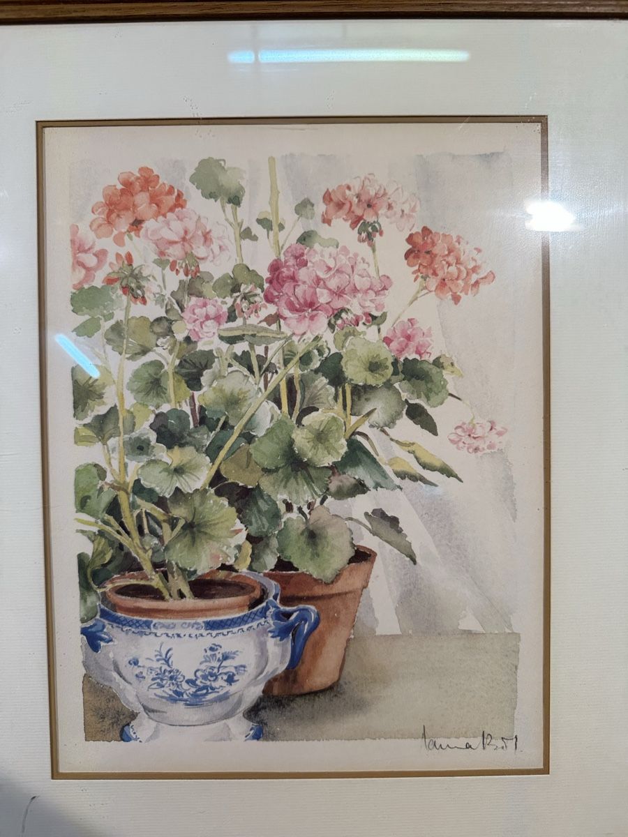 Dipinti: Aquarelle originale encadrée - Fleurs et pot – Usato da Lausanne venduto da artnouveau04 1