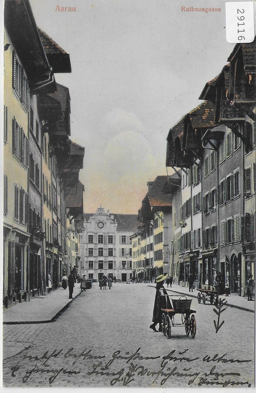 Cartoline postali: Aarau - Rathausgasse mit Kinderwagen – Usato da Ettingen venduto da Kartenplanet