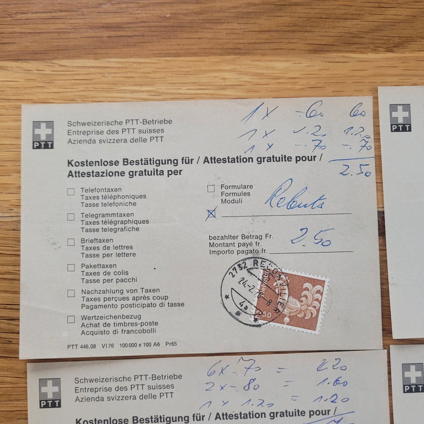 Alle Briefmarken: Lot Attestation Reconvilier 1978 – Gebraucht aus Biel/Bienne von Destockweb 1