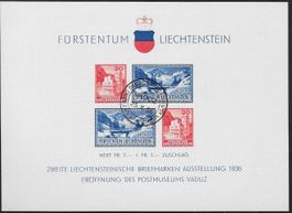 1936 FL Einweih. Post BLOCK W14 VADUZ Sonder-o schön ab 1.-