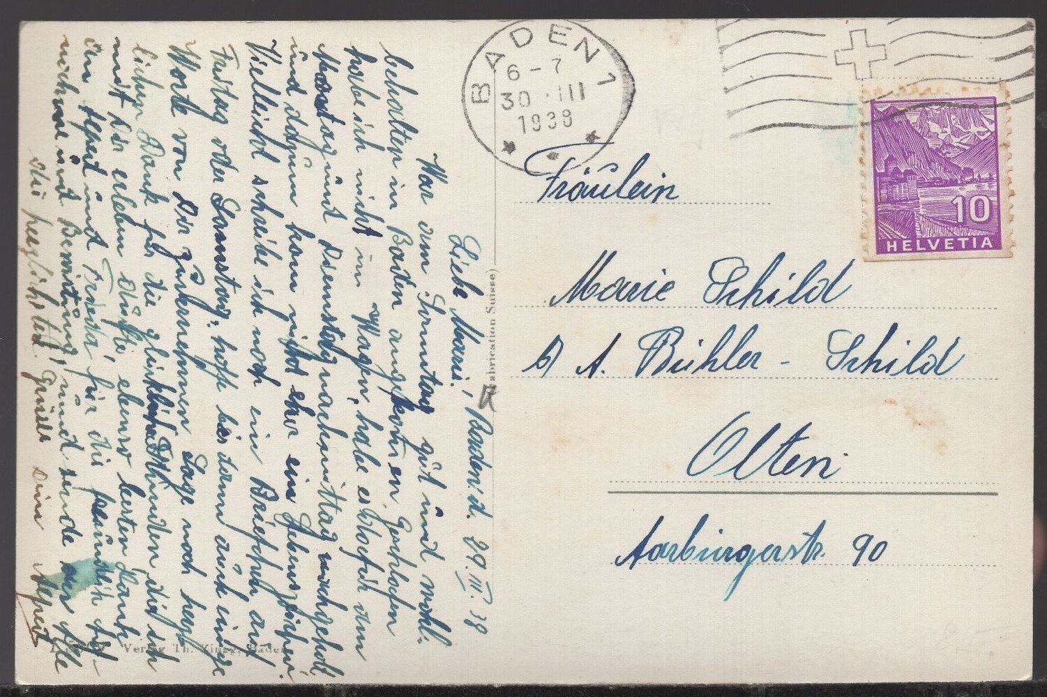 Ansichtskarten: Baden  1938 – Gebraucht aus Aarau von kufi44 1