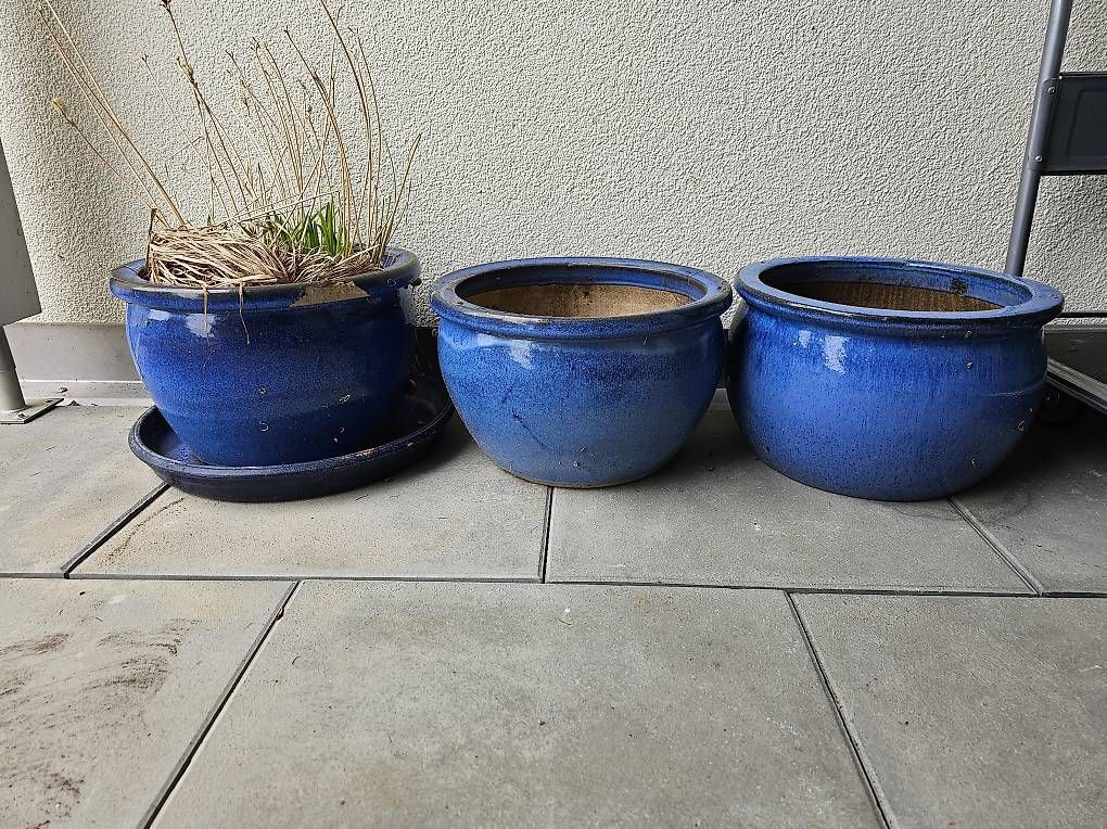 Vasi per fiori: 3x Blaue grosse Töpfe aus Keramik – Usato da Mettau venduto da BasarVerkauf 1