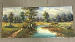 Ölgemälde Landschaft Fluss signiert Corti, alt, ca 80 x 40cm