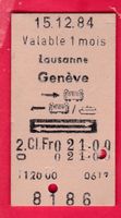 KARTON BILLETT, LAUSANNE-GENÈVE, 2.KLASSE, RETOUR 15.12.1984