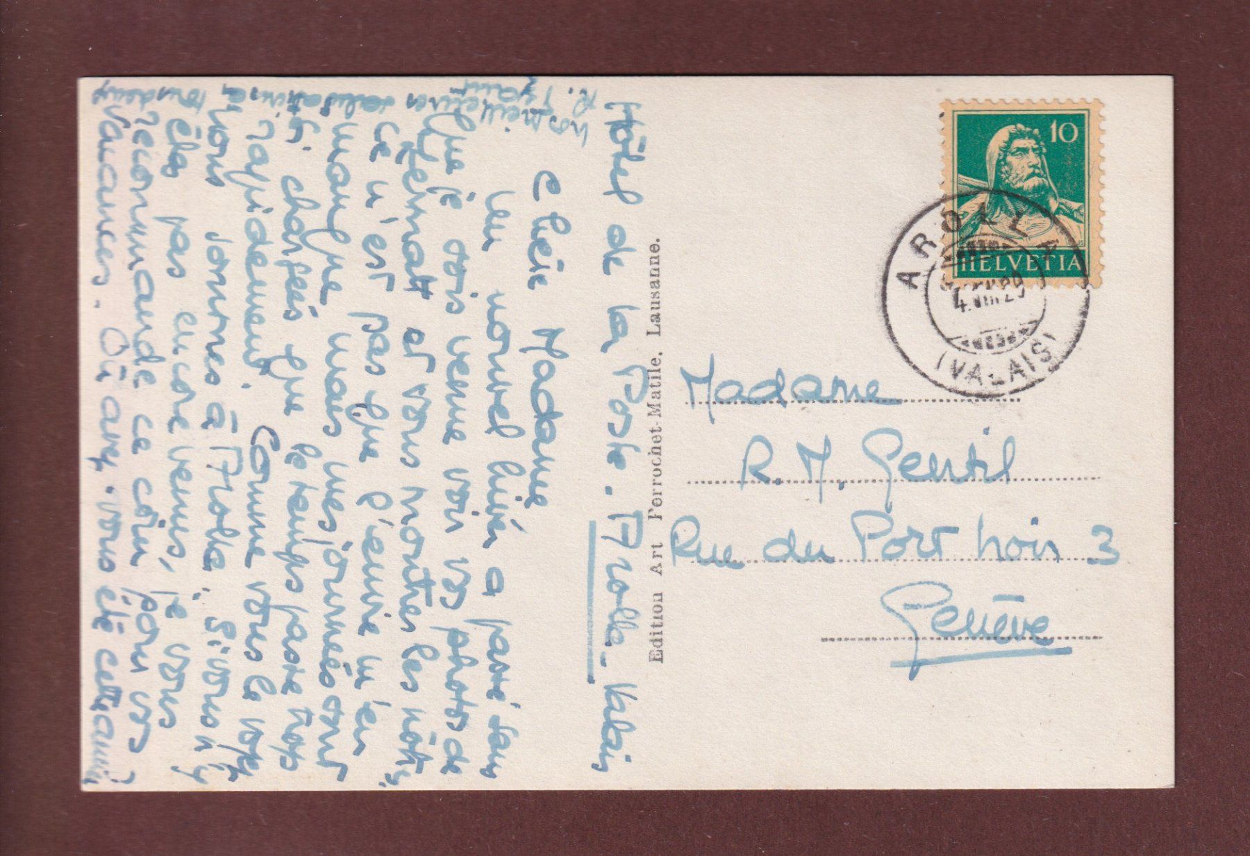 Cartoline postali: AROLLA - Le Pigne - 1929 – Usato da Pully venduto da nicecards 1