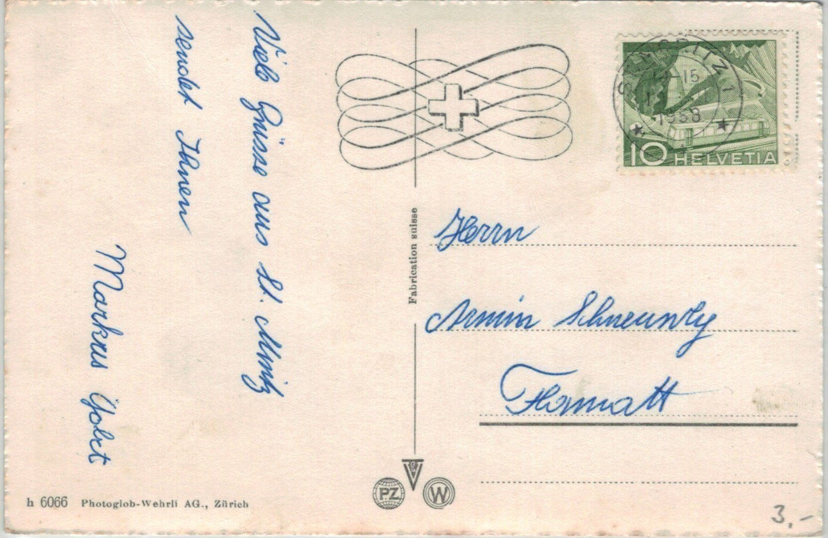Cartoline postali: GR 87 St. Moritz 4 Bilder 1958 – Usato da Fribourg venduto da philafri 1