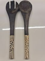 Holz Salatbesteck Set Vintage Handarbeit 2-teilig