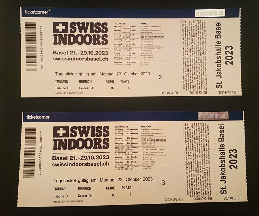 Swiss Indoors Tickets Kaufen auf Ricardo